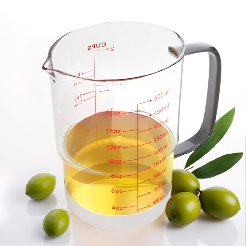 Newness Glass Measuring Cup with Handle, 500 ML (16 Oz, 2 Cup) - color: Red Measuring Scale, size: 500ML