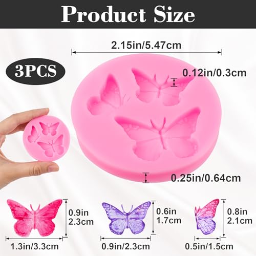 HINZIC 3PCS Mini Butterfly Silicone Molds, Polymer Clay DIY Crafts, Pink - color: Pink, 3 butterflies pattern, 3pcs (Round)