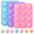 SJ Flower Silicone Mold Set, 3-Pack 12-Cavity Soap & Craft Molds - color: Pink+Purple+Blue / Flower Shape