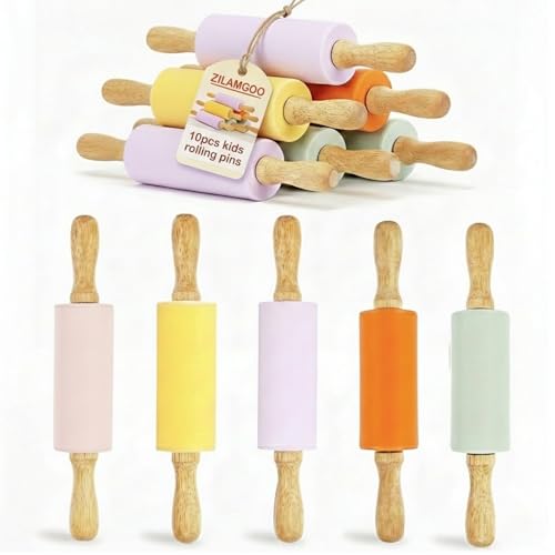 10-Pack 9" Kids Silicone Rolling Pins for Baking & Play