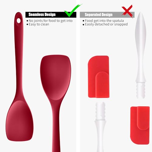 Doosu Silicone Cooking Spoon Spatula for Nonstick Cookwares (Red) - color: Red, size: 11.1in