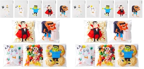CCINEE 200pcs Halloween Treat Bags Clear Self-adhesive Candy Bags Cellophane Plastic Cookie Bags for Party Favors Halloween Decoration (Pack of 2) - size: 200 count (Pack of 2)