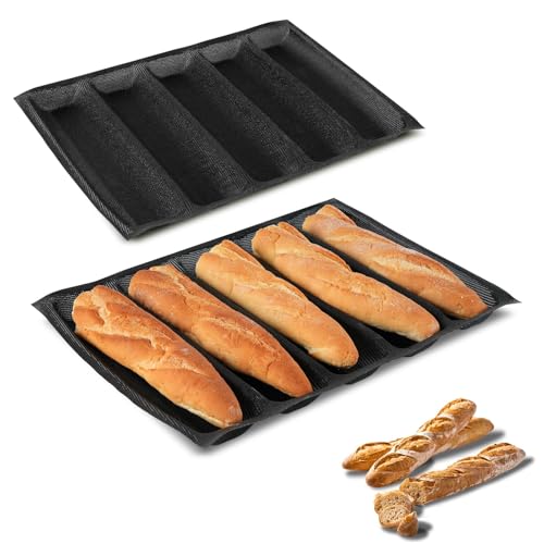KitchenRaku KR Upgraded Silicone Perforated Baking Forms 13.4"x18.5", Sandwich Mold, French Baguette Bread Pan, Food Mat, 5 Loaf Non-Stick Baking Liners - size: 1 PCS, 5 Loaf_13.4x18.5 inch