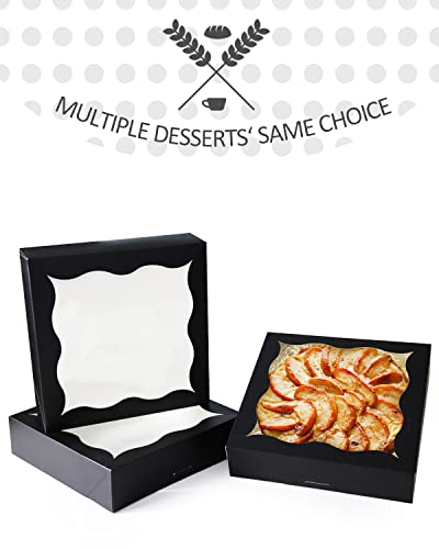 qiqee Auto-pop Up Black Pie Boxes with Window 24Packs 12x12x3 Inch Cookie Donut Bakery Box - color: Black
