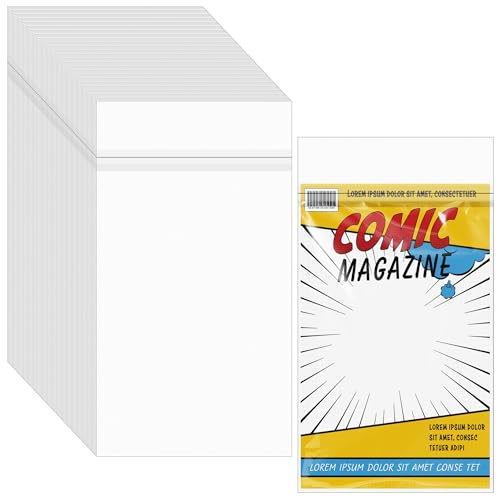 Miraclekoo100Pcs 6.97 x 10.6 Inch Self Sealing Cellophane Bags Clear Plastic Sleeves for Current Comic Book Collection Storage Protection - size: 6.97 x 10.6 inches