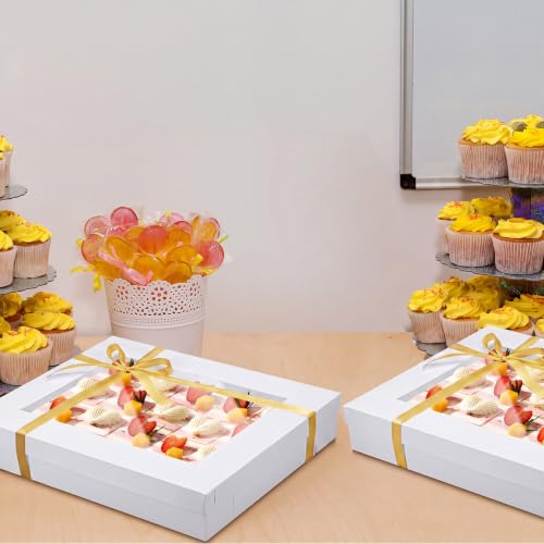 5 Set Full Sheet Cake Boxes with Cake Boards Window Gold Ribbon - color: Gold