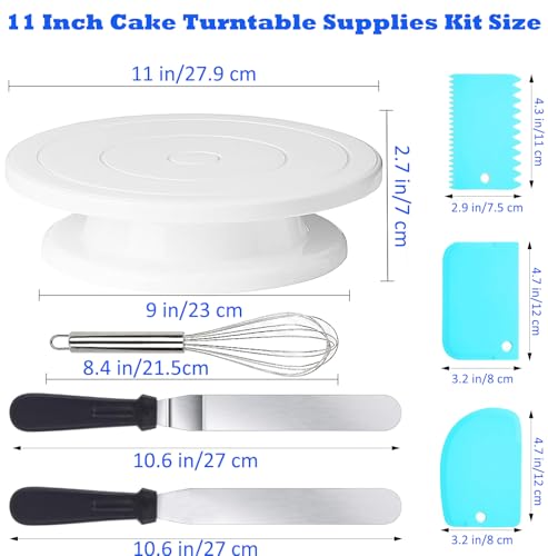 124 PCS Cake Decorating Kit with Cake Stand Turntable, Piping Bags and Tips Set, 100+1 Piping Bags, 12 Icing Piping Tips, 3 Scrapers, 2 Spatulas, Manual Egg Whisk, Baking Supplies for Cake Lovers - size: 11inch-124pcs