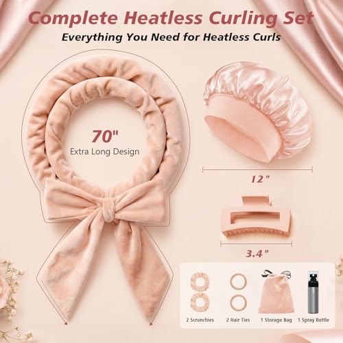 Velvet Heatless Curls Overnight Hair Curlers to Sleep In - color: Pink