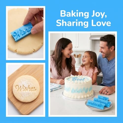 18 Pieces Fondant Stamp Cutter Set,3 Set Script Letter Embossers for Happy Birthday Anniversary Cakes,Blue Cookie Icing Sugarcraft Decorating Tools