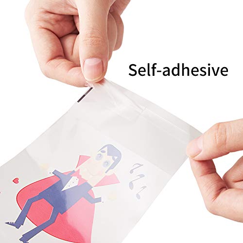 CCINEE 200pcs Halloween Treat Bags Clear Self-adhesive Candy Bags Cellophane Plastic Cookie Bags for Party Favors Halloween Decoration (Pack of 2) - size: 200 count (Pack of 2)