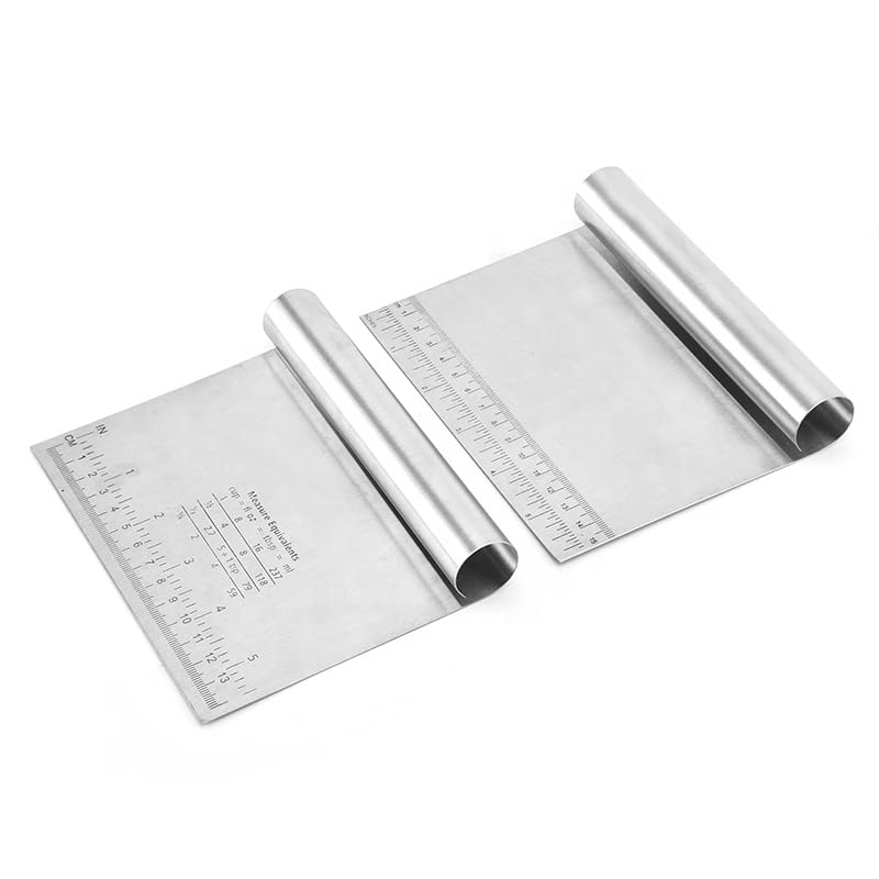 Stainless Steel Dough Scraper, Multi-Purpose Pastry Bench Tool with Measurement Guide