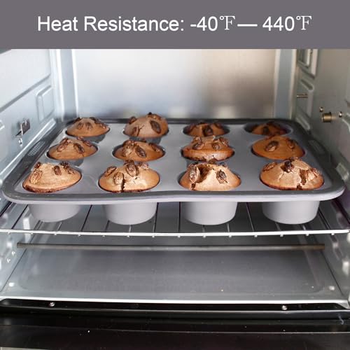 Aichoof 12 Cup Silicone Muffin Pan, Non-Stick Baking Mold w/Steel Frame - size: 12 Cup Muffin Pan(Grey, 1-PCS)