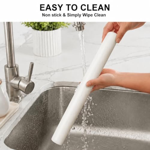 Natural Marble Rolling Pin for Baking, 12inch French Heavy Dough Roller - color: 12"x1.5"-White