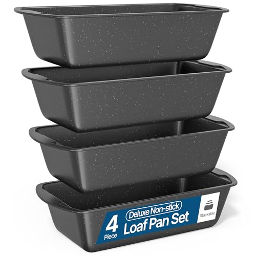 Nonstick Loaf Pan Set Pack of 4, Carbon Steel 11" Large Baking Bread Pan, Oven Safe Up to 450°F, PFOA, PFOS, PTFE Free, Space Saving Stackable Design, Stain Resistant, Dishwasher Friendly, Gray Marble - color: Gray Marble, size: 4 Pack