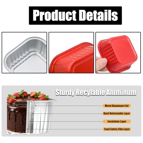 50 Pack 5oz Mini Square Cake Pans with Lids, Red Baking Supplies - color: Red, size: Square