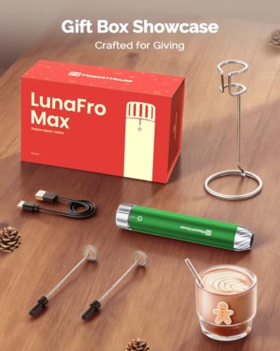Maestri House LunaFro Max Rechargeable Milk Frother,Stepless Speed Control - color: Christmas Green (Gift Box)