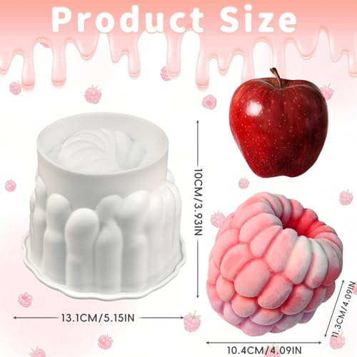 4 Inch Giant Raspberry Fruit Molds, 3D Raspberry Silicone Molds for Mousse - color: Extra Large Raspberry Mold, White