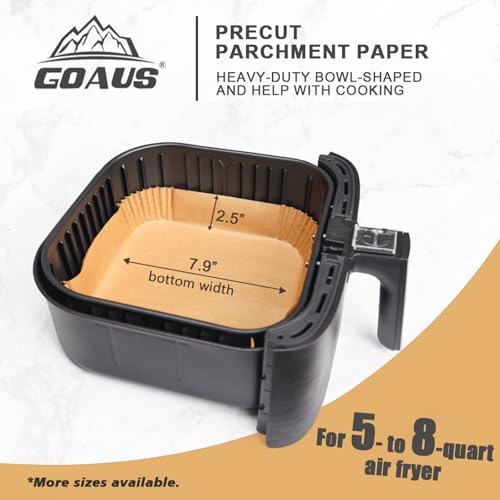 GOAUS Air Fryer Square Paper Liners Disposable Large 150 Pcs for 5 to 8 Qt Basket, 7.9 inch Unbleached Non-stick Oil-proof Parchment Paper - size: 7.9''Square 150 Pcs