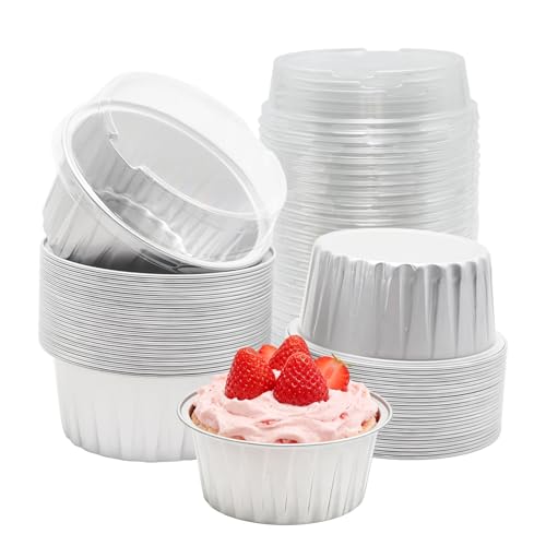 50 Pack 5oz Mini Cake Pans with Lids, Silver - color: Silver, size: Round