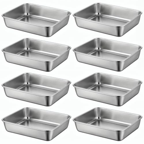 Zimtty Stainless Steel Rectangular Baking Pans, 9.8 x 7.9 x 2 in, 8 Pack