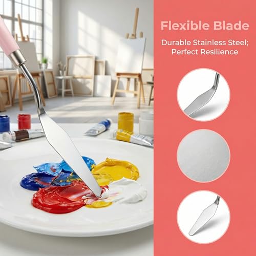 Palette Knife Set 5PCS Pink Handle Stainless Steel for Acrylic Oil Painting - color: Pink