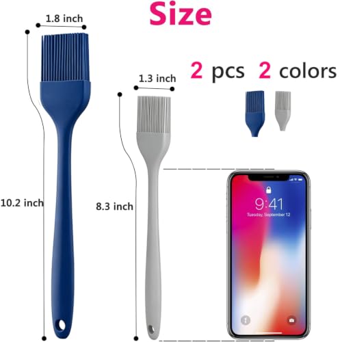 Hhyn Silicone Basting Pastry Brush Set 2 Pack (Large + Small), Gray & Blue - color: 2 Pcs Gray + Blue