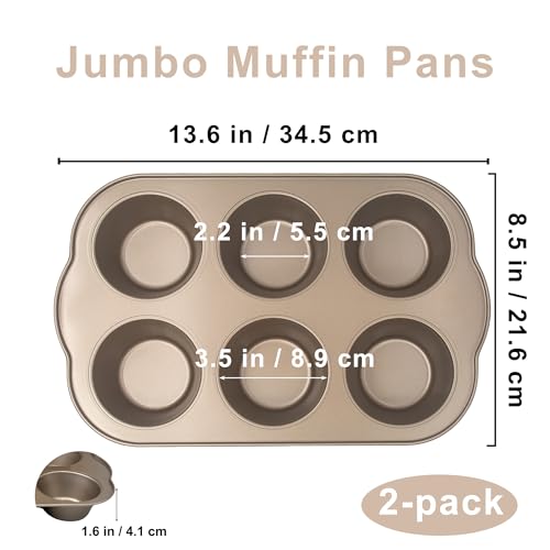 Non-Stick Jumbo 3.5" 6-Cup Muffin Pans, Set of 2(Gold) - color: Gold
