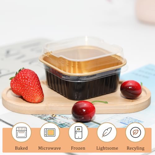 50 Pack 5oz Mini Square Cake Pans with Lids, Black Gold - color: Black/Gold, size: Square