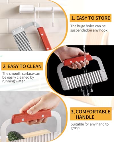 2 Pcs Crinkle Cutter Potato Slicer Wavy Chopping Tool French Fry Veggies - color: Wood