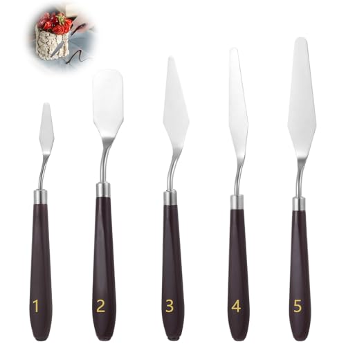 Nogeqi 5PCS Cake Cream Spatula, Stainless Steel Icing Frosting Spatula for Cake Decorating, Art Painting Baking Pastry Tool for Fondant Chocolate Cream Toner