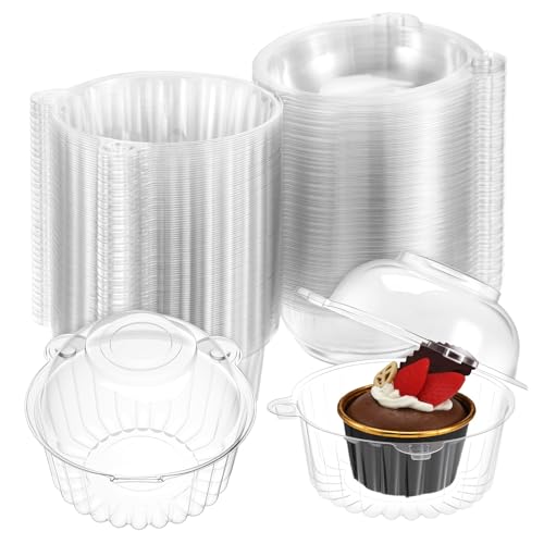 200 Pack Individual Cupcake Containers, Clear Plastic Cupcake Holder with Lid Single Cupcake Carrier Stackable Muffin Container for Party