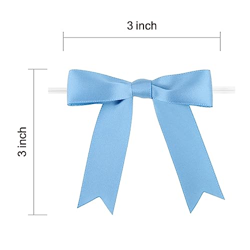 Meseey 50 Pcs 3 Inches Premade Dusty Blue Satin Ribbon Twist Tie Bow Pretied Craft Bows for Treat Bags Gift Wrapping Basket Wedding Baby Shower Brithday Christmas Party (Dusty Blue) - color: Dusty Blue