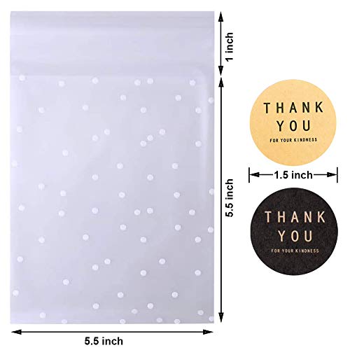 Self Adhesive Cookie Cellophane Treat Bags with Seal 5.5x5.5 Inches, 4 Mils Self Sealing Resealable Individual Plastic Packaging Bags with Thank You Labels for Gift Giving Party Favor Candy 100 Pcs - size: 5.5 x 5.5 Inches