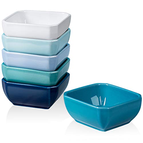 DELLING 6 Oz Porcelain Ramekins Set of 6, Square Souffle Dishes Oven Safe - Colorful Ceramic Creme Brulee Ramekins for Baking, Dishwasher Microwave Freezer Safe Dessert Cups for Pudding Custard - size: 6oz