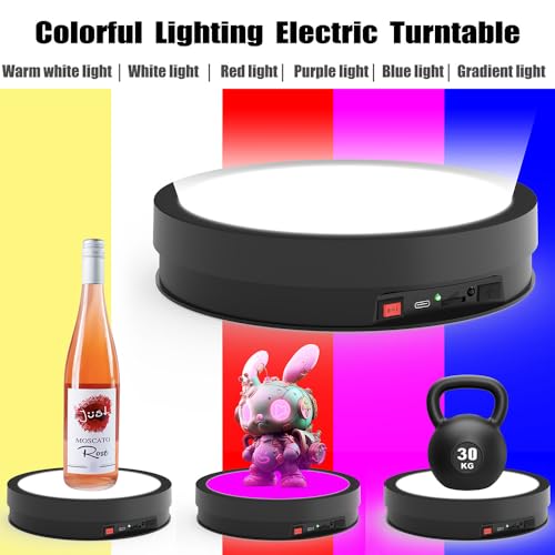 JAYEGT 8.66 Inch 360° Rotating Display Stand, 66lbs Load LED Full‑Screen Luminous Photography Turntable, Non‑Slip Wired Powered Display Turntable for Crystal Ball Collectibles Artwork Jewelry (Black, 6‑Color LED Light) - color: Black, size: 8.66inch
