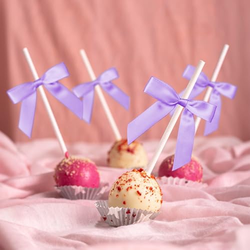 50 Pcs Satin Bows with Twist Ties, 2.5 Inch Gift Wrapping Bows, Lavender - color: Purple