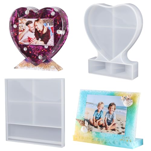 LET'S RESIN Picture Frame Resin Molds,Large Unique Silicone Molds for Photo Frame,Rectangle & Heart Shape Epoxy Molds for DIY Home Decor,Handmade Gifts