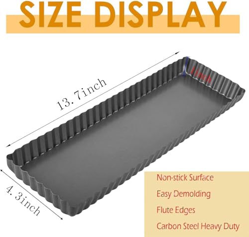 RINCH-PAN Rectangular Tart Pan, 2 PCS 14 Inch Long Pan Non-Stick Tart Pan. - color: Black, size: 14*1.1Inch