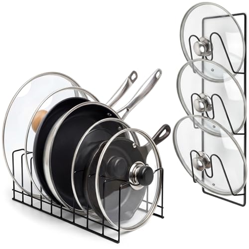 Vicenpal 2 Pack Pot Lid Organizer Kitchen Rack Set, Countertop and Over-the-door Pot Lid Pan Holder Rack for Cutting Boards, Baking Sheets, Pans and Cookware Storage