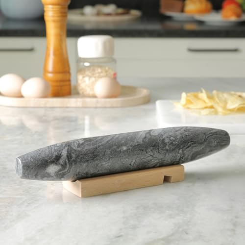 Koville African Natural Grey Marble French Rolling Pin, 12inch Non-Stick Rolling Pin for Baking, Dough Roller for Pasta, Dumpling, Fondant, Pie, Bread, Pizza, Kitchen Baking Tools - color: Shuttle Grey Marble 12 Inch