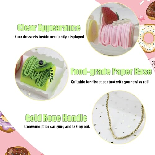 Amonk Clear Swiss Roll Cake Boxes, Cake Storage Box with Gold Handle, 10PCS