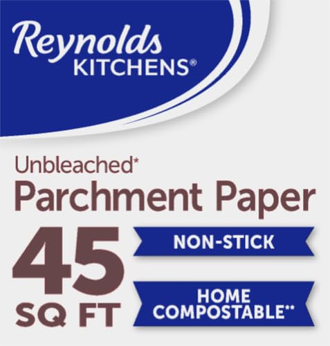 Reynolds Kitchens Unbleached Parchment Paper Roll, Non Stick Parchment Paper for Cooking and Baking, Oven Safe up to 425 Degrees, Chlorine-Free, 45 Feet x 12 Inches, 45 Sq. Ft., (Pack of 12) - size: 45 Sq Ft (Pack of 12), style: Unbleached