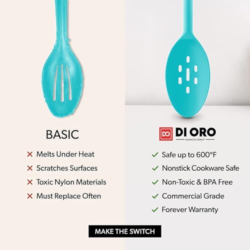 DI ORO Silicone Cooking Spoons - Solid & Slotted Set, 2-Pc Teal - color: Teal