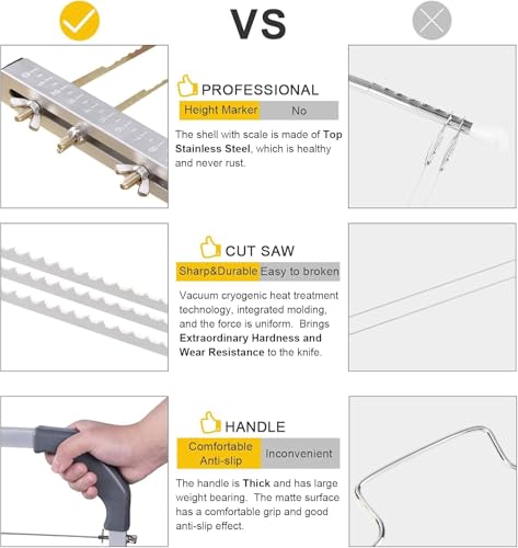 Zerodis Wire Cake Cutter Leveler, 3 Blades Stainless Steel Cut Saw, Cake Leveler Professional Cake Cookie Cutter Slicer with Stainless Steel Wires and Handle