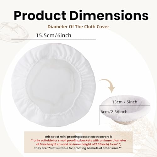 10 Pack Proofing Basket Covers for 5in Round, Linen Cotton - size: Mini 5inch Round