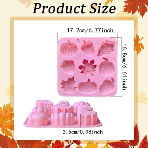 2 Piece Fall Silicone Molds for Chocolate, 3D Maple Leafs Acorns and Pumpkins Shape Autumn Silicone Mold Large Size 18-Cavities Candy Moulds for Thanksgiving Harvest Theme Candy Pudding Jelly Making - color: Fall Styl 50