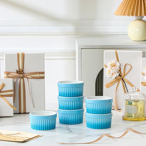 MALACASA 4 oz Ceramic Ramekins, Oven Safe Souffle Dishes, Set of 6, Blue - color: Blue, size: 4 Oz