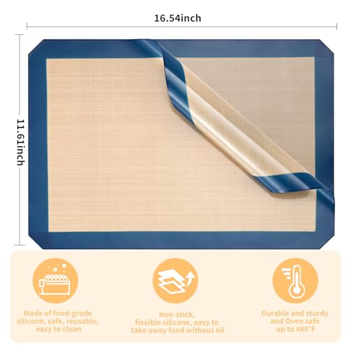 Luckyiren 2 Pack Silicone Oven Liners for Baking, Half Sheet, Blue/Beige - color: Deep Blue with Circles 0.4mm