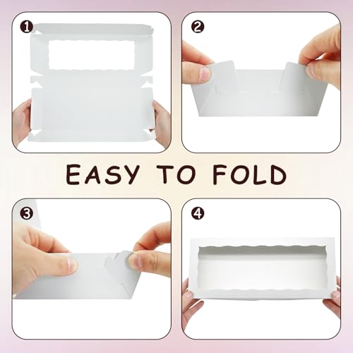 XINHPKGG 50 Pcs White Cookie Boxes 12x5x1.5 Inch Bakery Boxes with Window - color: White