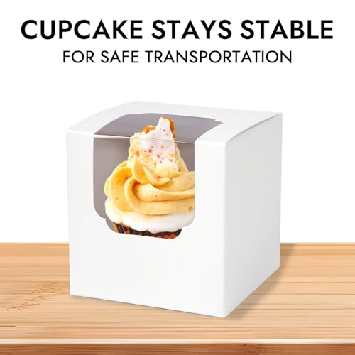JCD 70pcs Cupcake Boxes, 3.5inches Auto-Pop up Single Individual Pre-Assembled White Cake Boxes with Window and Inserts Single Cupcake Containers for Birthdays, Wedding(White/70Pcs) - color: White/70Pcs